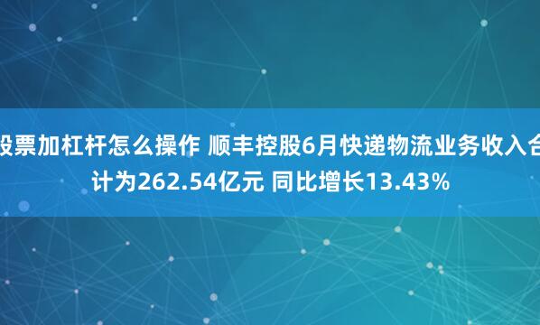 股票加杠杆怎么操作 顺丰控股6月快递物流业务收入合计为262.54亿元 同比增长13.43%